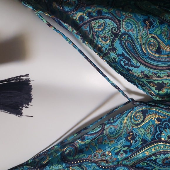 Beautifully Designed Boho Silk Dress Turquoise, Green, Brown & Gold. One Size - Picture 9 of 15